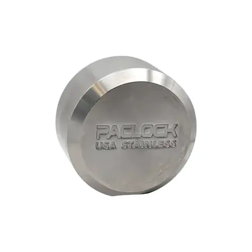 Stainless Steel Hockey Puck Padlock, Flat Back, Prepped For Key-in-Knob/Key-in-Lever Cylinder With Screw on Cap, Less Cylinder Stainless Steel Hockey Puck Padlock, Flat Back, Prepped For Key-in-Knob/Key-in-Lever Cylinder With Screw on Cap, Less Cylinder