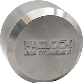 Pacific Lock Company KIK-2173S-SC Stainless Steel Hockey Puck Padlock, Flat Back, Prepped For Key-in-Knob/Key-in-Lever Cylinder With Screw on Cap, Less Cylinder