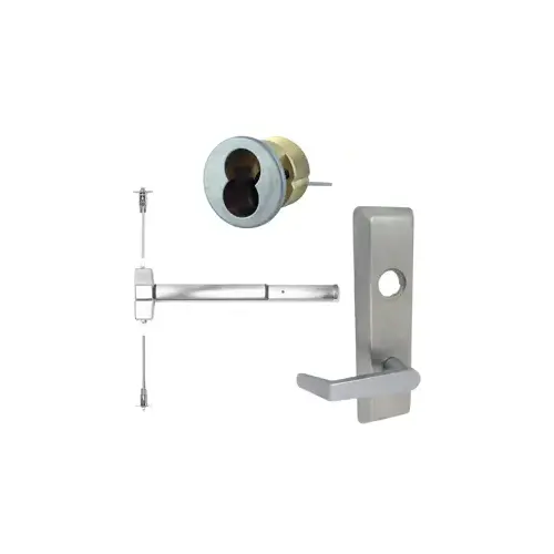 KIT - SVR Surface Vertical Rod Exit Device, N955 Newport Classroom/Storeroom Lever Trim (Includes CL6 LFIC Rim Housing, Less Core), Key Locks/Unlocks or Operates Trim, Function Field Changeable, LHR Left Hand Reverse/Reversible Handing, M54 SNB, Sex Nuts and Bolts, 36" x 84", Hex Dogging, Grade 1, ED5000 Series, 630/US32D Satin Stainless Steel KIT - SVR Surface Vertical Rod Exit Device, N955 Newport Classroom/Storeroom Lever Trim (Includes CL6 LFIC Rim Housing, Less Core), Key Locks/Unlocks or Operates Trim, Function Field Changeable, LHR Left Hand Reverse/Reversible Handing, M54 SNB, Sex Nuts and Bolts, 36" x 84", Hex Dogging, Grade 1, ED5000 Series, 630/US32D Satin Stainless Steel