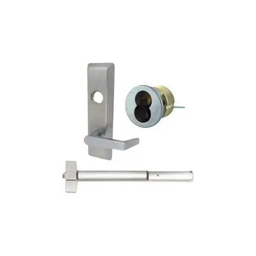 KIT - Fire-Rated 3 Hour, Rim Exit Device, N955 Newport Classroom/Storeroom Lever Trim (Includes CL6 LFIC Rim Housing, Less Core), Key Locks/Unlocks or Operates Trim, Function Field Changeable, RHR Right Hand Reverse/Reversible Handing, M54 SNB, Sex Nuts and Bolts, 48", No Dogging, Grade 1, ED5000 Series, 630/US32D Satin Stainless Steel KIT - Fire-Rated 3 Hour, Rim Exit Device, N955 Newport Classroom/Storeroom Lever Trim (Includes CL6 LFIC Rim Housing, Less Core), Key Locks/Unlocks or Operates Trim, Function Field Changeable, RHR Right Hand Reverse/Reversible Handing, M54 SNB, Sex Nuts and Bolts, 48", No Dogging, Grade 1, ED5000 Series, 630/US32D Satin Stainless Steel
