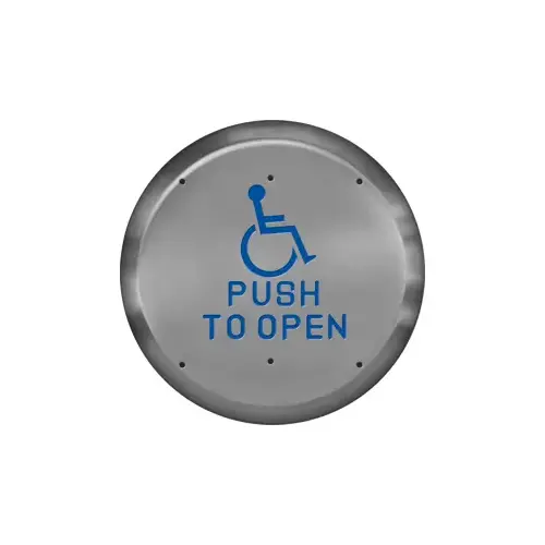 Round Actuator 6", ADA Logo and Push to Open in Blue, Weather Resistant, 630/US32D Stainless Steel Round Actuator 6", ADA Logo and Push to Open in Blue, Weather Resistant, 630/US32D Stainless Steel