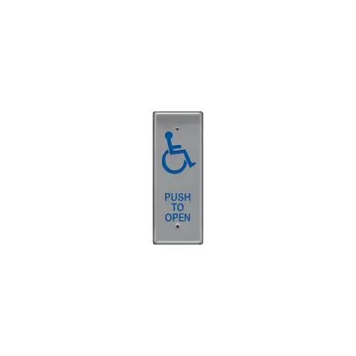 Narrow Actuator, ADA Logo and Push to Open in Blue, Weather Resistant, 630/US32D Stainless Steel Narrow Actuator, ADA Logo and Push to Open in Blue, Weather Resistant, 630/US32D Stainless Steel