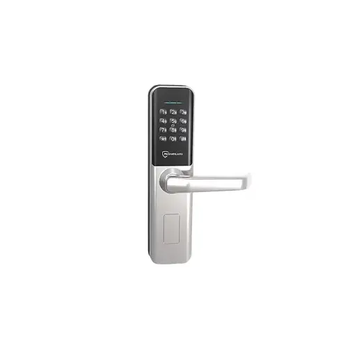 Bardon Digital Smart Lever Lock with Raised Buttons, Mortise Lock not Included, Bluetooth, RFID Compatible, Key Override, Wi-Fi Module Included, 250 Pin Code Capacity, 4 AA Batteries not Included, Nickel Silver Bardon Digital Smart Lever Lock with Raised Buttons, Mortise Lock not Included, Bluetooth, RFID Compatible, Key Override, Wi-Fi Module Included, 250 Pin Code Capacity, 4 AA Batteries not Included, Nickel Silver