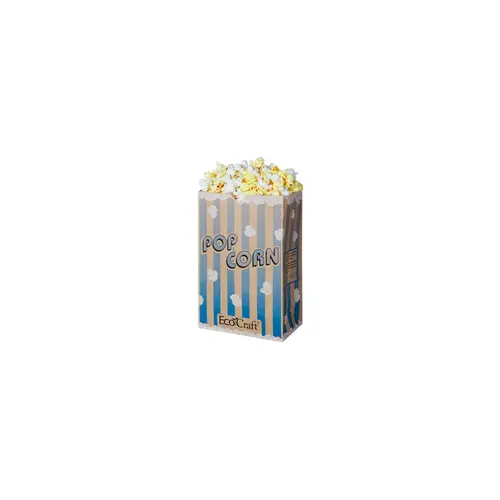 Bagcraft EcoCraft Popcorn Bag 8.625X5.5X3.25 IN 85 OZ Paper Poly Blend Blue Stripe - pack of 500 Bagcraft EcoCraft Popcorn Bag 8.625X5.5X3.25 IN 85 OZ Paper Poly Blend Blue Stripe - pack of 500