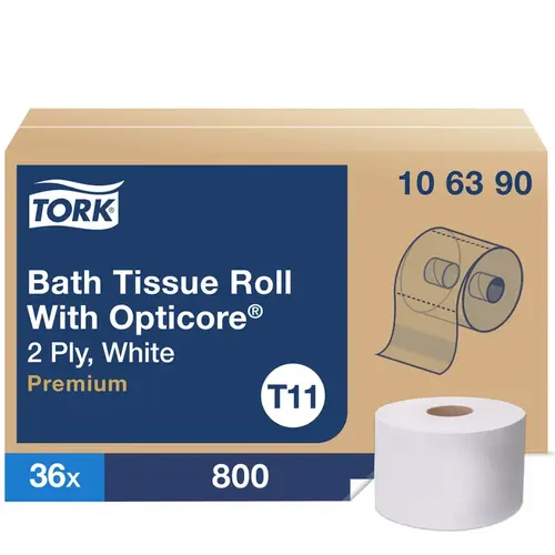 Tork OptiCore Toilet Paper & Tissue Roll T11 4X3.75 IN 266.667 FT 2PLY White Premium Embossed - pack of 36 Tork OptiCore Toilet Paper & Tissue Roll T11 4X3.75 IN 266.667 FT 2PLY White Premium Embossed - pack of 36