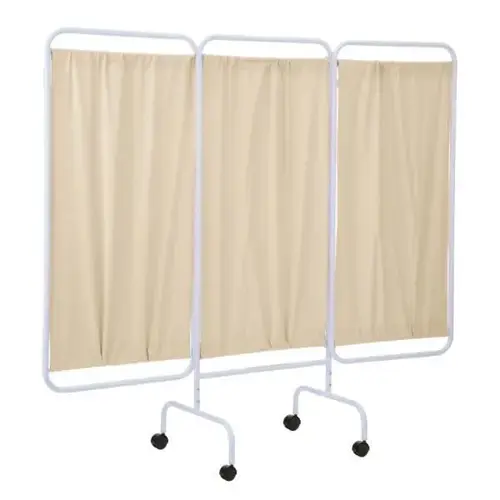 Three Panel Mobile Privacy Screen Room Divider, Beige Vinyl Panels, Made In USA Three Panel Mobile Privacy Screen Room Divider, Beige Vinyl Panels, Made In USA