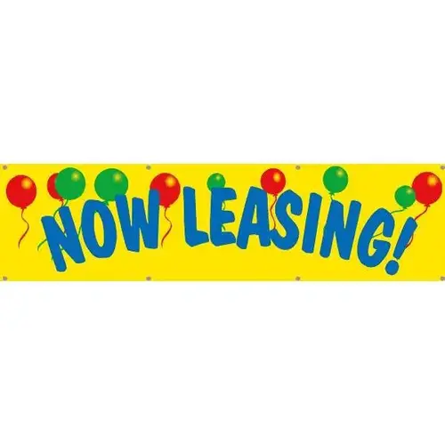 Horizontal Now Leasing Banner, Balloons, 15 ft X 4 ft Horizontal Now Leasing Banner, Balloons, 15 ft X 4 ft