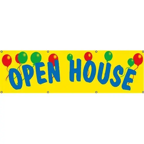 Horizontal Open House Banner, Balloons, 10 ft X 3 ft Horizontal Open House Banner, Balloons, 10 ft X 3 ft