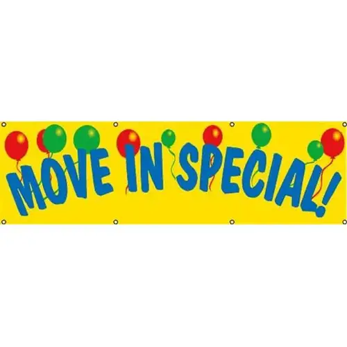 Horizontal Move In Specials Banner, Balloons, 10 ft X 3 ft Horizontal Move In Specials Banner, Balloons, 10 ft X 3 ft