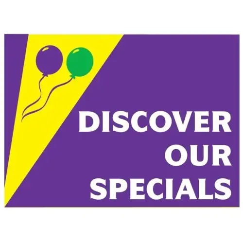 Coroplast Discover Our Specials Amenity Sign, Festive, 24 X 18 Coroplast Discover Our Specials Amenity Sign, Festive, 24 X 18