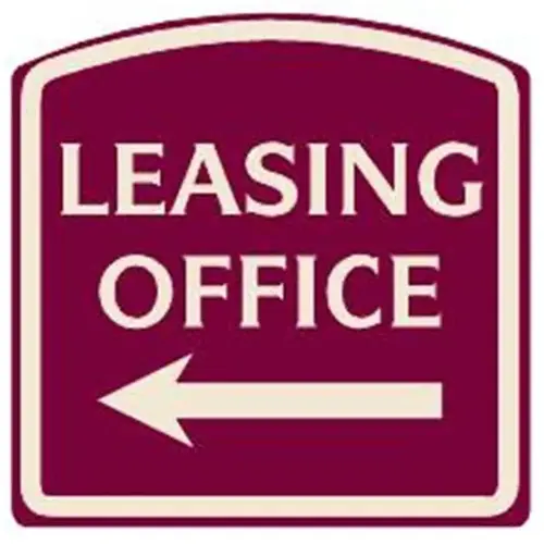 Leasing Office Designer Sign With Left Arrow, Ivory On Burgundy 16 X 16 Leasing Office Designer Sign With Left Arrow, Ivory On Burgundy 16 X 16