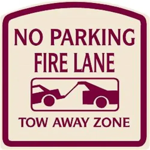 No Parking Fire Lane Sign, Burgundy On Ivory, Non-Reflective, 16 X 16 No Parking Fire Lane Sign, Burgundy On Ivory, Non-Reflective, 16 X 16