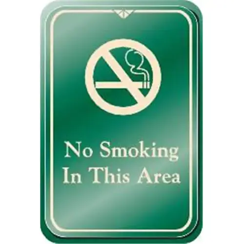 No Smoking In This Area Interior Sign, Green, 6 X 9 No Smoking In This Area Interior Sign, Green, 6 X 9