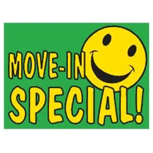 Coroplast Move In Special! Amenity Sign, Smiley Face, 24 X 18 Coroplast Move In Special! Amenity Sign, Smiley Face, 24 X 18