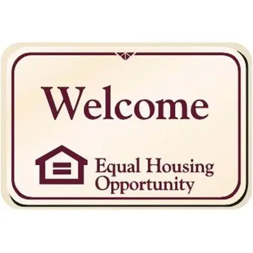 Welcome Equal Housing Desk Sign, Burgundy/Ivory, 9 X 6 Welcome Equal Housing Desk Sign, Burgundy/Ivory, 9 X 6
