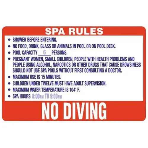 Semi-Custom Spa Rules... Sign, Non-Reflective, 36 X 24" Semi-Custom Spa Rules... Sign, Non-Reflective, 36 X 24"