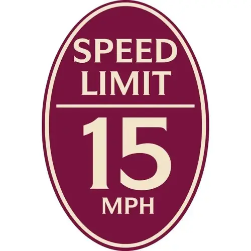 Speed Limit 15 Mph Oval Designer Sign, Ivory On Burgundy, 12 X 18 Speed Limit 15 Mph Oval Designer Sign, Ivory On Burgundy, 12 X 18