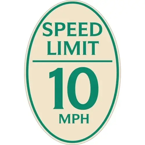 Speed Limit 10 Mph Oval Designer Sign, Green On Ivory, 12 X 18 Speed Limit 10 Mph Oval Designer Sign, Green On Ivory, 12 X 18