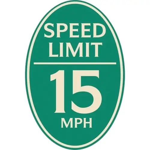 Speed Limit 15 Mph Oval Designer Sign, Ivory On Green, 12 X 18 Speed Limit 15 Mph Oval Designer Sign, Ivory On Green, 12 X 18