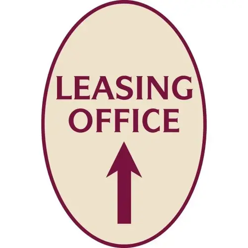 Leasing Office Oval Designer Sign With Up Arrow, Burgundy On Ivory, 12 X 18 Leasing Office Oval Designer Sign With Up Arrow, Burgundy On Ivory, 12 X 18