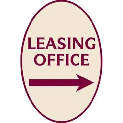 Leasing Office Oval Sign, With Right Arrow, Burgundy On Ivory, 12 X 18 Leasing Office Oval Sign, With Right Arrow, Burgundy On Ivory, 12 X 18