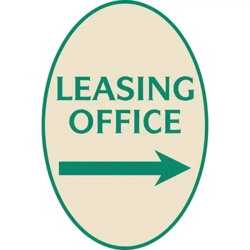 Leasing Office Oval Designer Sign W/ Right Arrow, Green On Ivory, 12 X 18 Leasing Office Oval Designer Sign W/ Right Arrow, Green On Ivory, 12 X 18