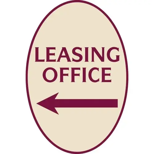 Leasing Office Oval Designer Sign W/ Left Arrow, Burgundy On Ivory, 12 X 18 Leasing Office Oval Designer Sign W/ Left Arrow, Burgundy On Ivory, 12 X 18