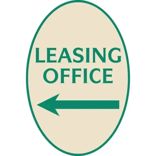 Leasing Office Oval Designer Sign With Left Arrow, Green On Ivory, 12 X 18 Leasing Office Oval Designer Sign With Left Arrow, Green On Ivory, 12 X 18