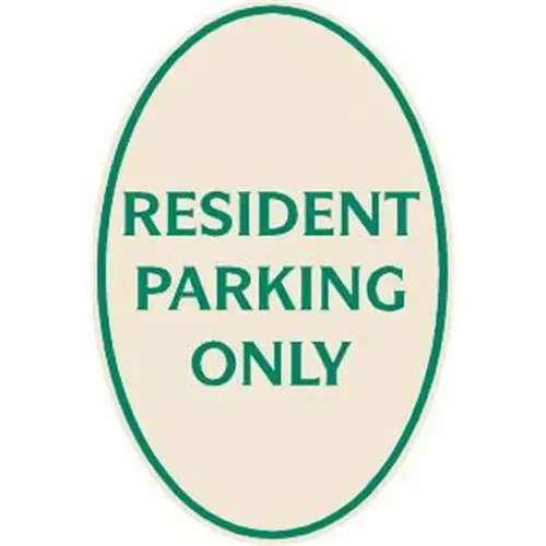 Resident Parking Oval Designer Sign, Green On Ivory, 12 X 18 Resident Parking Oval Designer Sign, Green On Ivory, 12 X 18