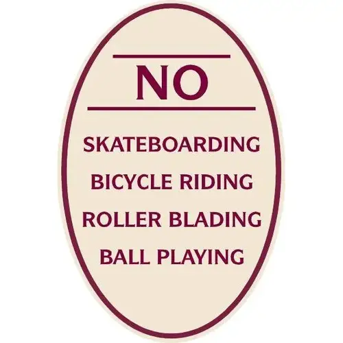 No Skateboarding Oval Designer Sign, Burgundy On Ivory, 12 X 18 No Skateboarding Oval Designer Sign, Burgundy On Ivory, 12 X 18