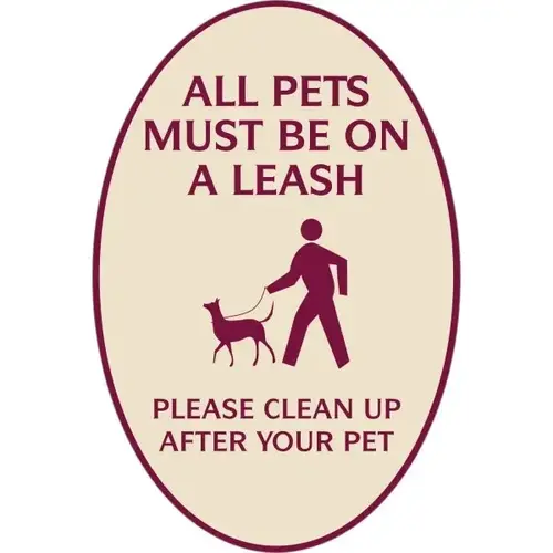 All Pets Must Be On A Leash Oval Designer Sign Burgundy On Ivory, 12 X 18 All Pets Must Be On A Leash Oval Designer Sign Burgundy On Ivory, 12 X 18