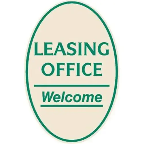 Leasing Office Oval Designer Sign, Green On Ivory, 12 X 18 Leasing Office Oval Designer Sign, Green On Ivory, 12 X 18
