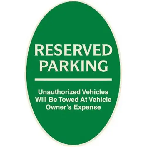 Reserved Parking Oval Designer Sign, Ivory On Green, 12 X 18 Reserved Parking Oval Designer Sign, Ivory On Green, 12 X 18