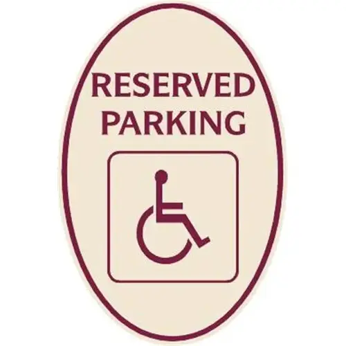 Reserved Parking/Handicapped Symbol Oval Sign, Burgundy On Ivory, 12 X 18 Reserved Parking/Handicapped Symbol Oval Sign, Burgundy On Ivory, 12 X 18