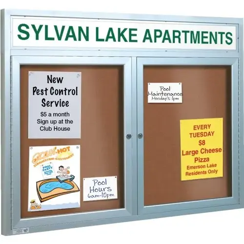 Enclosed Double Door Outdoor Bulletin Board, Wall Mount, Aluminum, 48w" X 36h" Enclosed Double Door Outdoor Bulletin Board, Wall Mount, Aluminum, 48w" X 36h"