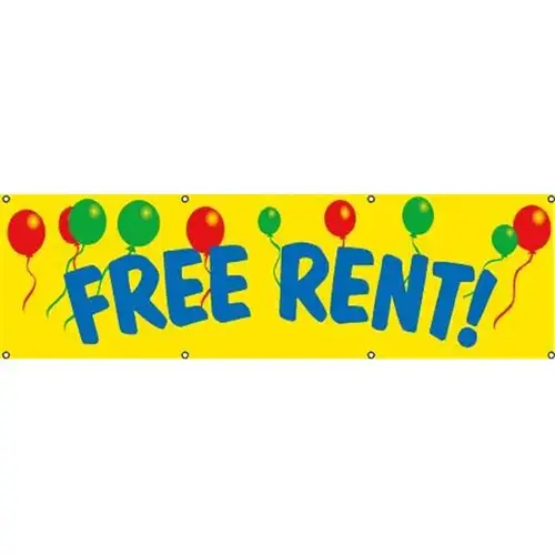 Horizontal Free Rent Banner, Balloons, 10 ft X 3 ft Horizontal Free Rent Banner, Balloons, 10 ft X 3 ft