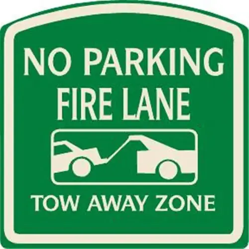 No Parking Fire Lane Sign, Ivory On Green, Non-Reflective, 16 X 16 No Parking Fire Lane Sign, Ivory On Green, Non-Reflective, 16 X 16