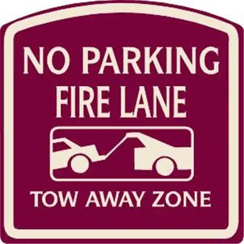 No Parking Fire Lane Sign, Ivory On Burgundy, Non-Reflective, 16 X 16 No Parking Fire Lane Sign, Ivory On Burgundy, Non-Reflective, 16 X 16