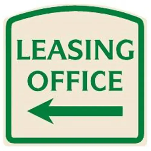 Leasing Office Arched Designer Sign With Left Arrow, Green On Ivory, 16 X 16 Leasing Office Arched Designer Sign With Left Arrow, Green On Ivory, 16 X 16