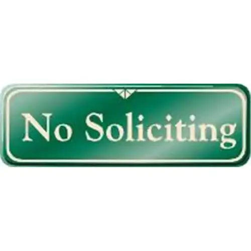 No Soliciting Interior Sign, Green, 9 X 3 No Soliciting Interior Sign, Green, 9 X 3