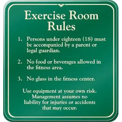 Exercise Room Rules Sign, Green, 12-1/4 X 12-3/4 Exercise Room Rules Sign, Green, 12-1/4 X 12-3/4