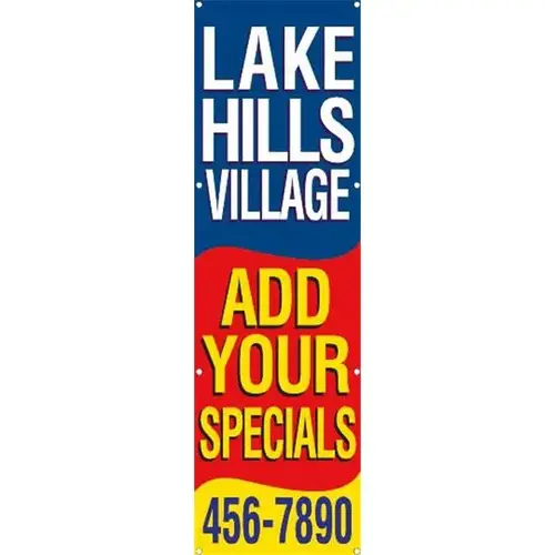 Semi-Custom Vertical Banner, Purple/Red/Yellow, 3 ft X 10 ft Semi-Custom Vertical Banner, Purple/Red/Yellow, 3 ft X 10 ft