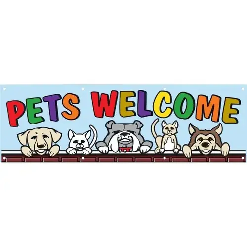 Horizontal Pets Welcome Banner, Cats/Dogs, 10 ft X 3 ft Horizontal Pets Welcome Banner, Cats/Dogs, 10 ft X 3 ft