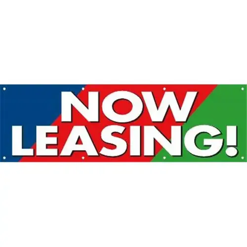 Horizontal Now Leasing! Banner, Blue/Red/Green, 10 ft X 3 ft Horizontal Now Leasing! Banner, Blue/Red/Green, 10 ft X 3 ft