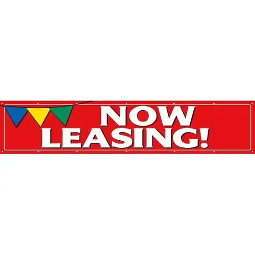 Horizontal Now Leasing Banner, Red Pennant, 20 ft X 4 ft Horizontal Now Leasing Banner, Red Pennant, 20 ft X 4 ft