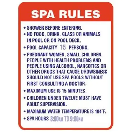 Semi-Custom Spa Rules... Sign, Non-Reflective, 18 X 24" Semi-Custom Spa Rules... Sign, Non-Reflective, 18 X 24"