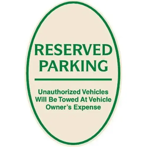 Reserved Parking Oval Designer Sign, Green On Ivory, 12 X 18 Reserved Parking Oval Designer Sign, Green On Ivory, 12 X 18