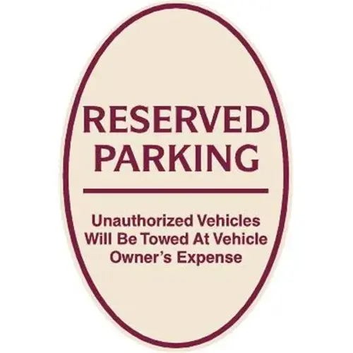 Reserved Parking Oval Designer Sign, Burgundy On Ivory, 12 X 18 Reserved Parking Oval Designer Sign, Burgundy On Ivory, 12 X 18