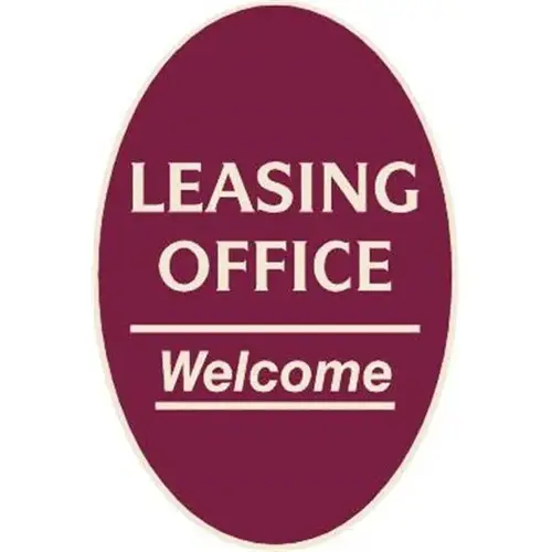 Leasing Office Oval Designer Sign, Ivory On Burgundy, 12 X 18 Leasing Office Oval Designer Sign, Ivory On Burgundy, 12 X 18