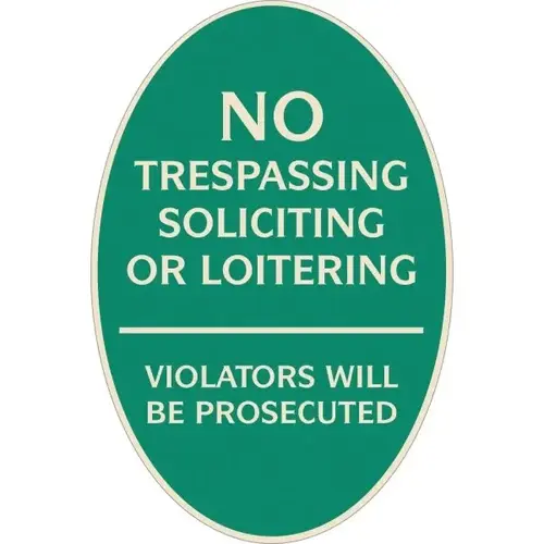 No Trespassing Oval Designer Sign, Ivory On Green, 12 X 18 No Trespassing Oval Designer Sign, Ivory On Green, 12 X 18